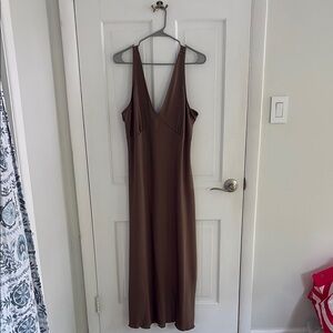 bebe Brown V-Neck Maxi Slip Dress